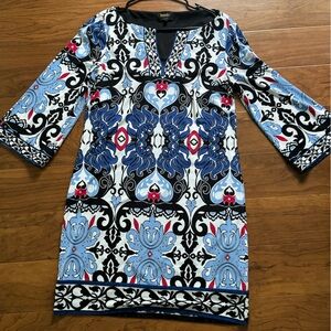 Laundry By Shelli Segal Blue and Black Long Sleeve Dress